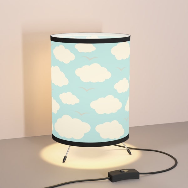 Child's Blue Clouds and Birds Bedside Lamp, White Clouds on Blue Lampshade, Children's Nightlight, Desk Lamp, Nursery Decor, FREE SHIPPING