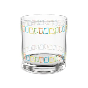 Mid-Century Modern Multi-Colored Squares Rocks Glass, 10 oz Retro Lowball Drinks, Vintage Bar Glasses, MCM Cocktail Drinkware, FREE SHIPPING