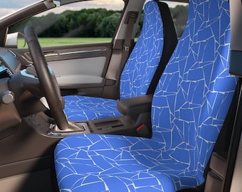 Bright Blue Fragmented Car Seat Covers, Modern Mosaic Design, Abstract Geometric (Set of 2)