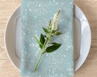 Elegant Silver and Blue Christmas Snowflakes Napkin 4-Piece Set, Festive Table Decor, Winter Dinner Party Accessories