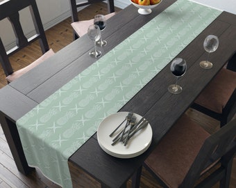 Tropical Pineapple Table Runner, Vintage Hawaiian Dinner Table Decor, Retro Polynesian, Sage Green Table Linen, 2 Sizes, FREE SHIPPING