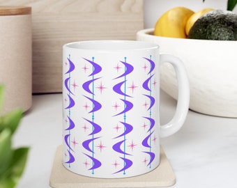 11 oz Purple Retro Boomerang Coffee Mug, Atomic Coffee Cup, Midcentury Modern Drinkware, Coffee Tea Lover Gift