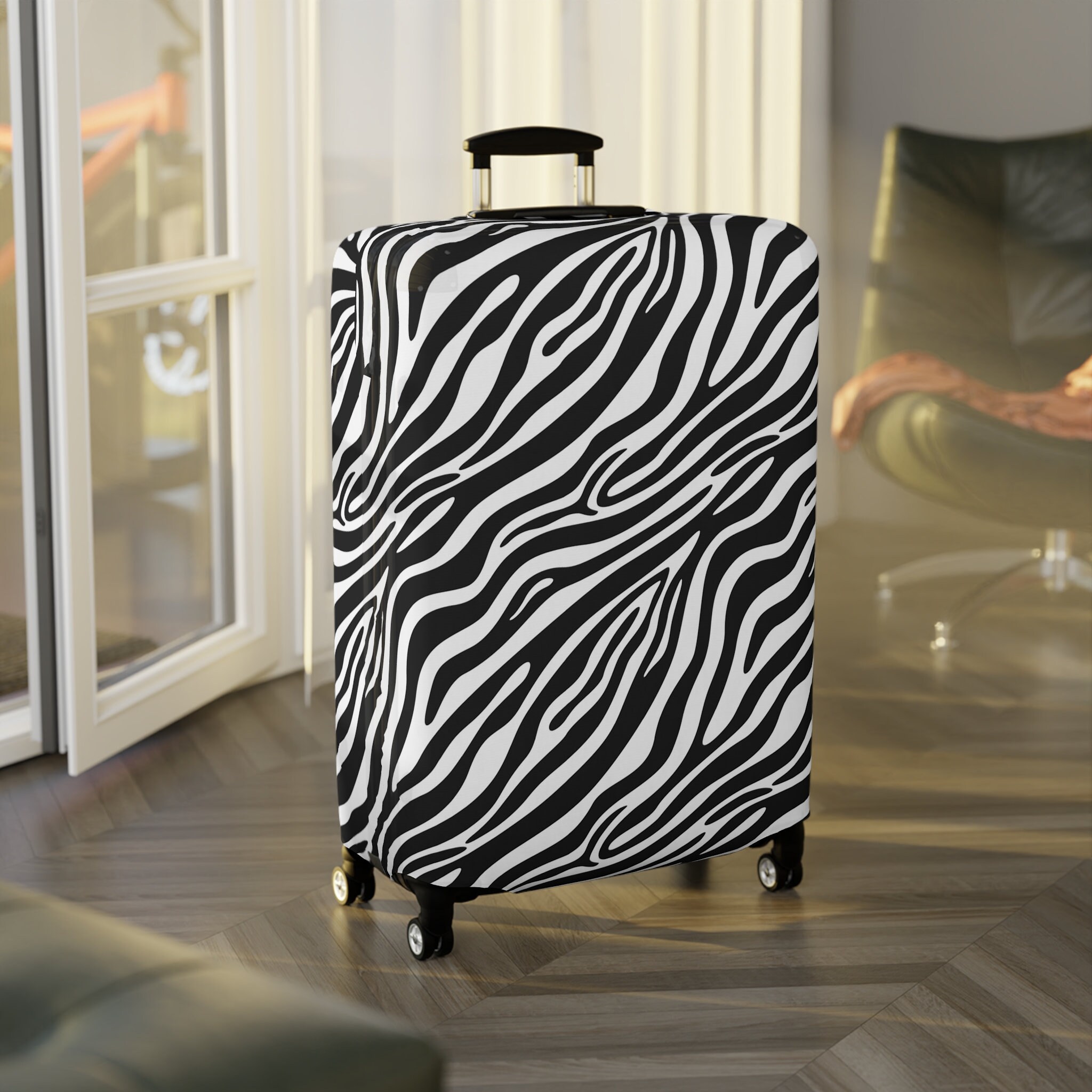 Bohemian White Tiger Pattern Print Luggage Cover Protector