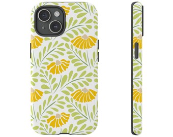 iPhone Retro Tough Phone Case, Yellow Dandelion iPhone Cover, Spring Flowers, Boho Phone Protector, Free Shipping