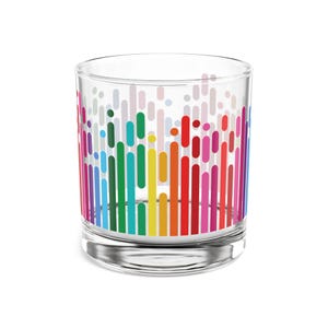 Retro Lowball Style Drinking Glasses, Colorful Rainbow Stripes 10 oz Rock Glass, Cocktail Drinkware, MCM Whiskey Glasses, FREE SHIPPING