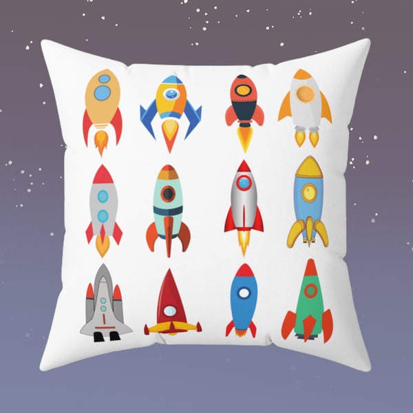Pillow Cover & Insert, Retro Rockets Pillow, Midcentury Modern, Toy Rockets, Space Age Design, Space Ship Pillow, Kids Room, 3 Sizes