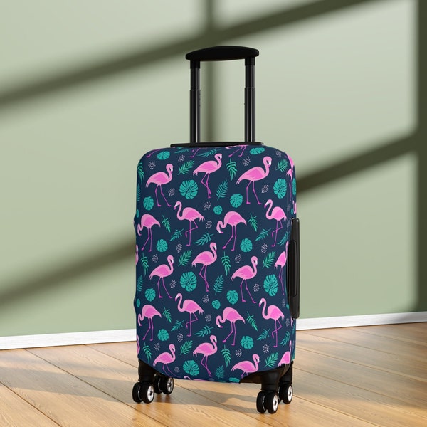 Tropical Pink Flamingos Luggage Cover, Tropical Leaves, Carry-On Luggage Wrap, 3 Sizes, FREE SHIPPING