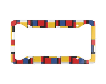 Piet Mondrian Metal License Plate Frame for Cars, Modern Art Auto License Plate Cover, Unique Car Accessories