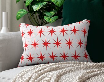 Red Star Pillow, Retro Design, Mid-Century Modern Cushion, 20" x 14" Lumbar Pillow, 2-Sided Design, Christmas Pillow, Xmas Decor