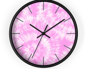 Retro Pink Tie Dye Wall Clock, 60's 70's Hippie Clock, Peace and Love Clock, Groovy Unique Clock, Flower Child Wall Decor, FREE SHIPPING!