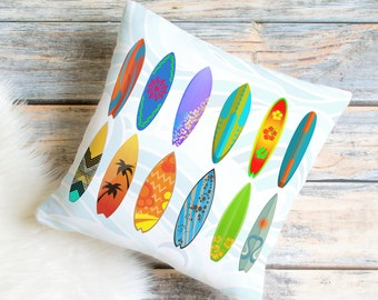 Surfboard Pillow Cover & Insert, Beachhouse Cushion, Ocean Surfing, Beach Decor, Surfer Gift, 3 Sizes, FREE SHIPPING!