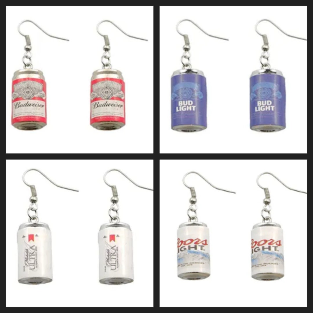 Beer Can Earrings, Alcohol Earrings, Beer Lover Earrings, Bud Light Earrings, Budweiser Earrings