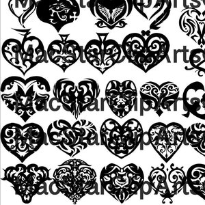 Tribal Hearts - PNG Digital Download - Tribal Tattoos - Black & White