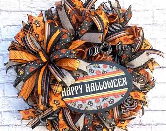 Happy Halloween Wreath, Gothic Halloween Wreath, Cat Halloween Wreath, Halloween Door Hanger, Halloween Home Decoration, Halloween Decor