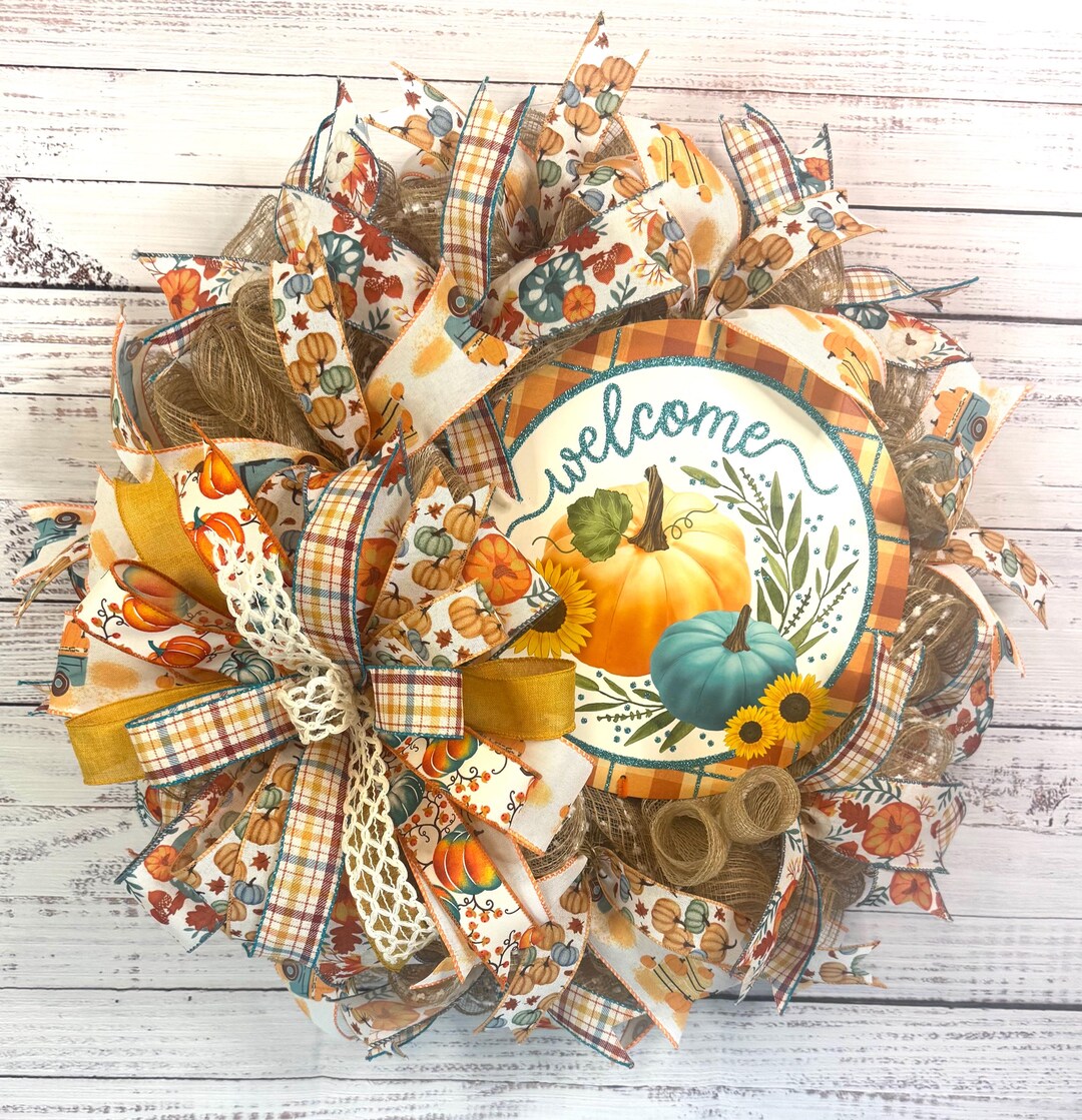 Fall Welcome Wreath for Front Door, Welcome Pumpkin Wreath, Autumn ...