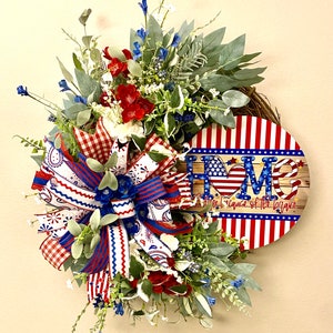Patriotic Americana Wreath, Independence Day Wreath, Memorial Day Wreath, 4th of July Wreath, Floral Patriotic Wreath, Patriotic Wreath