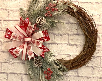 Winter Snowflake Grapevine Wreath, Christmas Snowflake Grapevine Wreath l, Winter Snowflake Twig Wreath, Christmas Snowflake Twig Wreath