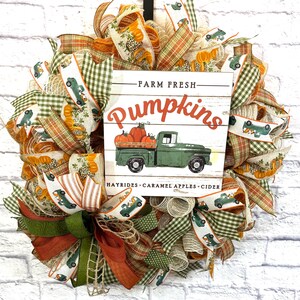 Farmhouse Pumpkin Truck Wreath: Fall Door Hanger, Autumn Decor