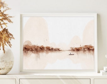 Abstract Landscape Art Print: Neutral Brown Wall Decor (Digital Download)