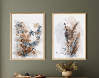 Abstract Botanical Watercolor Print Set: Neutral Wall Art (Digital Download)