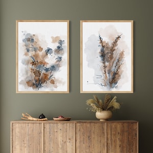 Set Of 2 Wall Art Abstract Watercolor Botanical Print, Downloadable Neutral Bedroom Wall Art, Modern Wall Art Print, Living Room Print