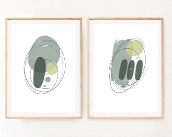 Abstract Green Wall Art Prints: Modern Geometric Set (Digital Download)