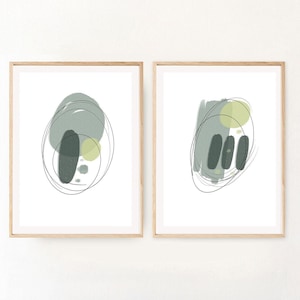 Set Of 2 Abstract Wall Art Print, Green Bedroom Wall Art, Downloadable Neutral Wall Art, Modern Wall Art Print, Minimal Living Room Print