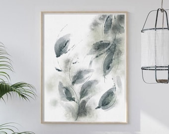 Botanical Watercolor Painting Art Print: Neutral Leaves (Digital Download)