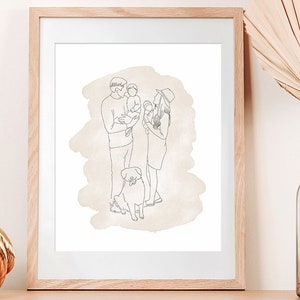 Line Art Family Drawing From Merging Multiple Photos, Personalised Wedding Anniversary Gift, Family Keepsake