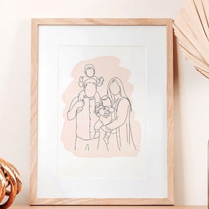 Family Picture Drawing From Photo, Custom Line Drawing, Personalised Gift for Parent, Personalized Anniversary Gift