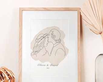 Custom Line Drawing, Turn Photo Into Line Art, Wedding Anniversary Gift