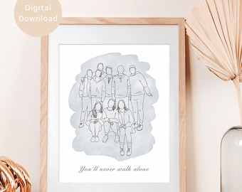 Custom Line Art family portrait, Add people to photo, personal gift for mum, mothers day gift