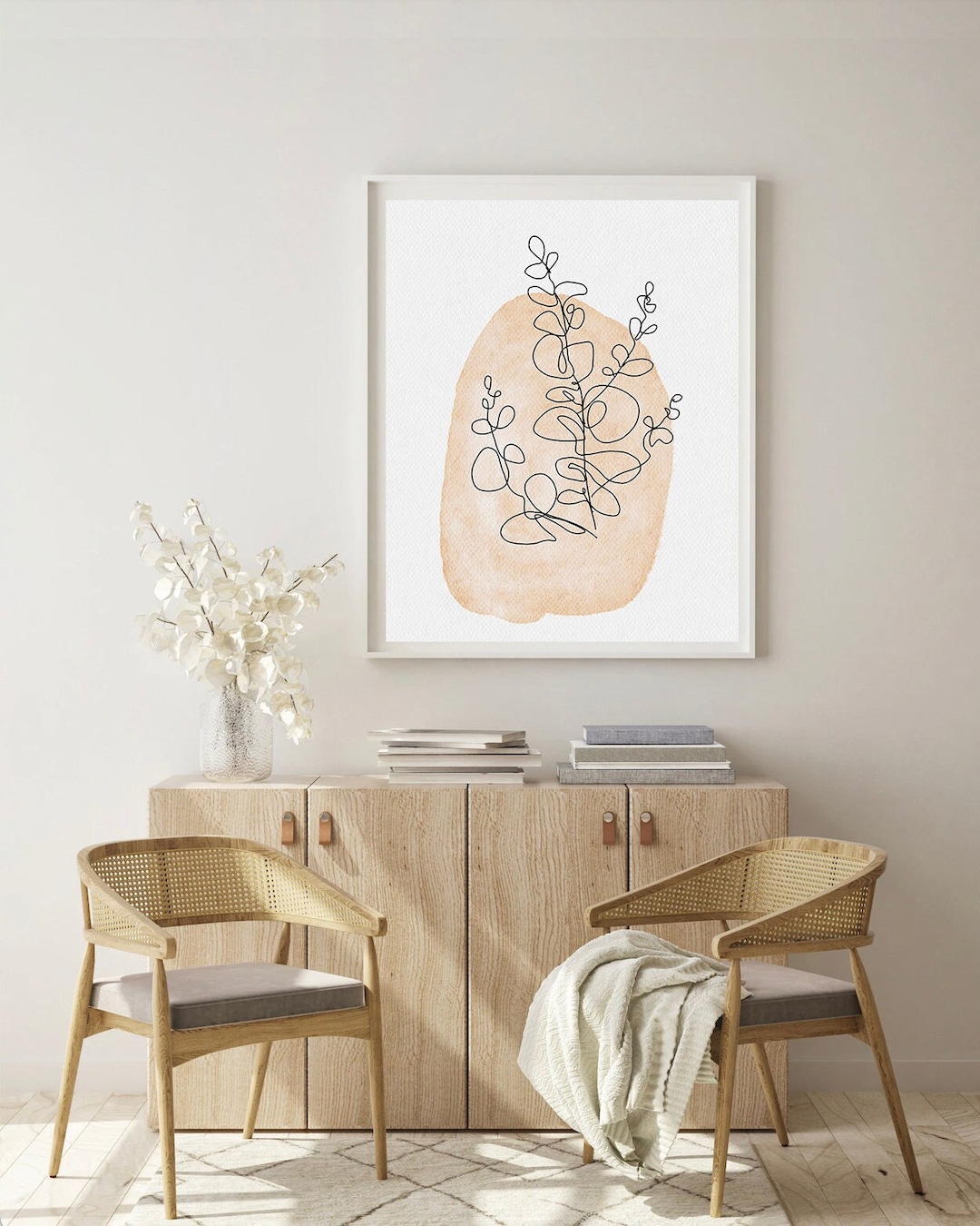 Botanical Line Art Print: Neutral Leaf Wall Decor (digital Download) - Etsy
