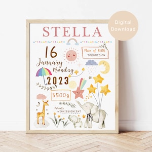 Personalisierte Baby Geburtsankündigung, Kinderzimmer Wandkunst, Geburtsanzeige, Babyzimmer Dekor, individuelles Poster, neue Mutter Geschenk, Neugeborenes Geschenk