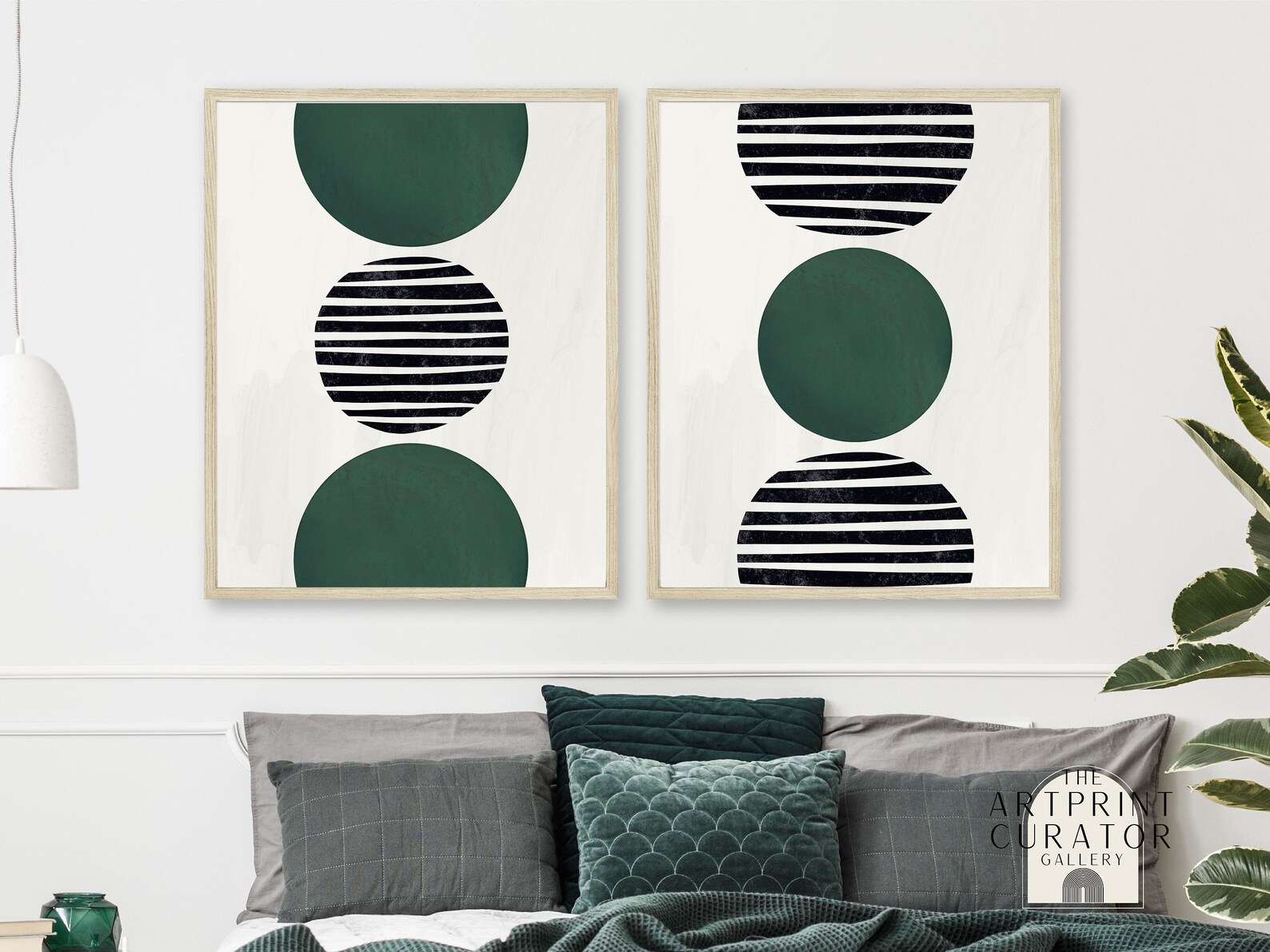 Set of 2 Wall Art, Mid Century Modern Art, Emerald Green Wall Art