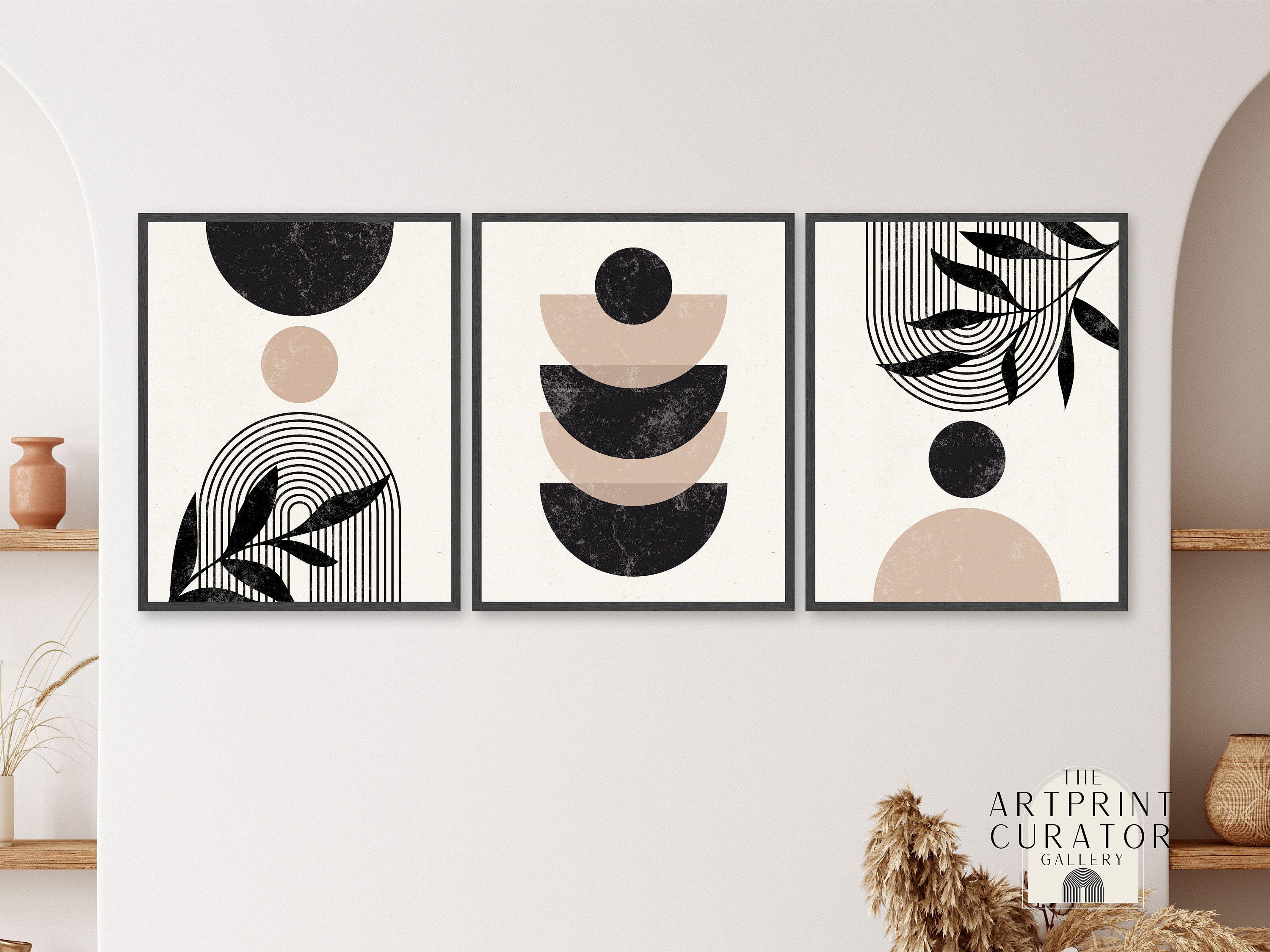 Boho Abstract Wall Art Prints Set of 3 Prints Mid Century 