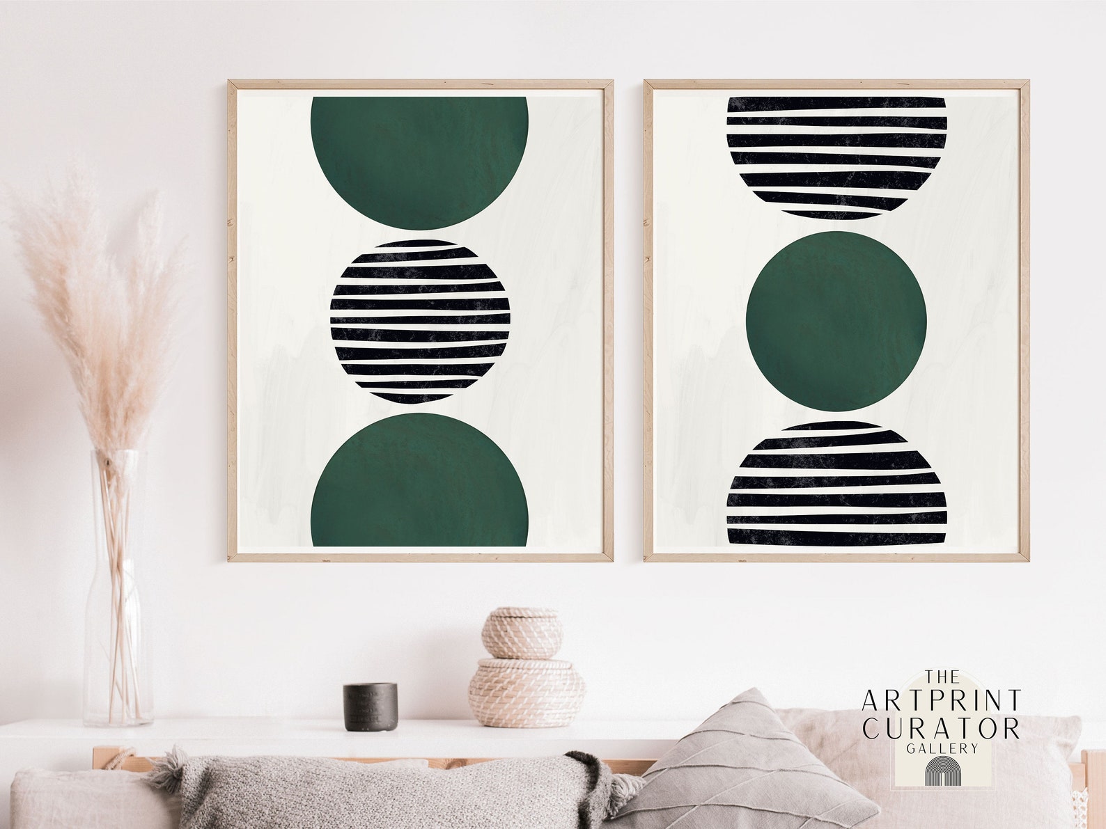 Set of 2 Wall Art, Mid Century Modern Art, Emerald Green Wall Art ...
