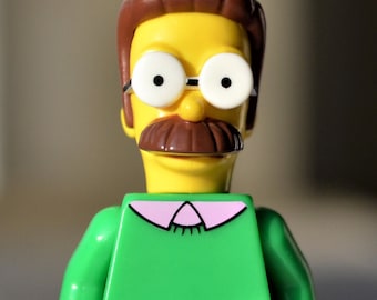 Ned Flanders - genuine LEGO® minifigure // with toolbox and "I love south paws" coffee mug y