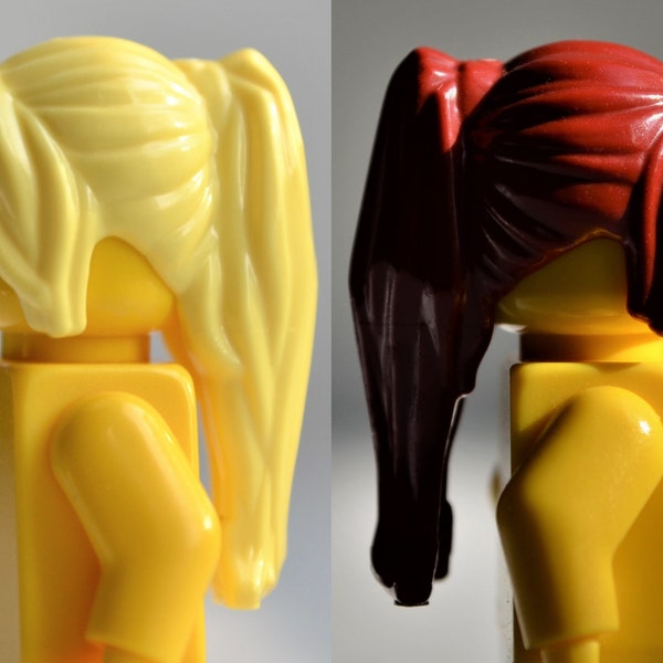 cheveux - 5 couleurs disponibles - longue queue de cheval avec frange séparée - véritable pièce LEGO® // rouge foncé brun orange noir blond jaune vif rougeâtre