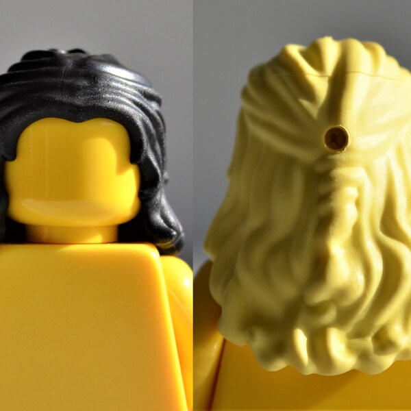 hair - black or blonde - long wavy partially tied back - genuine LEGO® part // small ponytail dark and bright light yellow gypsy women's