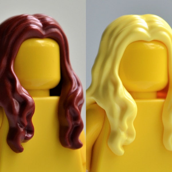 long wavy hair - 5 color options - parted in middle hanging over shoulders - genuine LEGO® part / dark red blonde pink brown women's