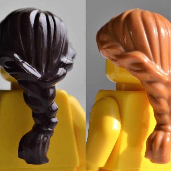 long hair - dark or light brown - French braided ponytail - genuine LEGO® part // brunette double braid uneven swept bangs braids women's