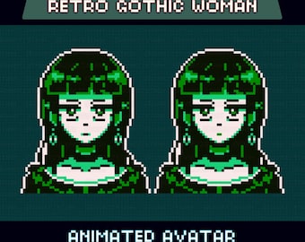 Animated Pixel Giftuber, Retro Gothic Girl, Pre-made for Twitch & YouTube, Perfect for VTuber Overlay,  Tired Expression, Instant Download