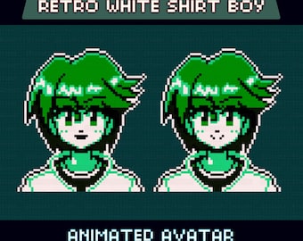 Animated Pixel Giftuber, Retro Swooped Bangs Guy, Pre-made for Twitch & YouTube, Perfect for VTuber Overlay, White Shirt, Instant Download