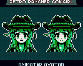 Animated Pixel Giftuber, Retro Rancher Cowgirl, Pre-made for Twitch & YouTube, Perfect for VTuber Overlay, Cute Braids, Instant Download