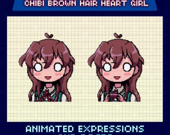 Animated Pixel Giftuber, Chibi Female Model, Premade for Twitch & YouTube, Ready to Use, Brown Hair Avatar, Green Sweater, Gamepad Gif Pose