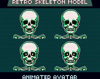 Animated Pixel Giftuber, Retro Sleleton, Pre-made for Twitch & YouTube, Perfect for VTuber Overlay,  Blinking Spooky Eyes, Instant Download
