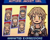 Animated Pixel Giftuber, Fall Jacket Female Model, Premade for Twitch and YouTube, Kawaii Girl Design, 2 Poses & 5 Expressions, Game Avatar