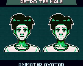 Animated Pixel Giftuber, Retro Tee Guy, Pre-made for Twitch & YouTube, Perfect for VTuber Overlay,  Short Hair Model, Instant Download