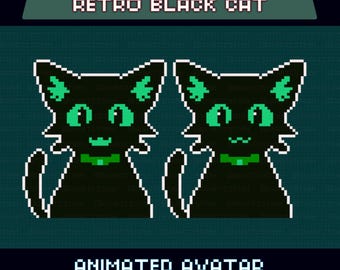 Animated Pixel Giftuber, Retro Black Cat, Pre-made for Twitch & YouTube, Perfect for VTuber Overlay,  Cute Idle Animation, Instant Download
